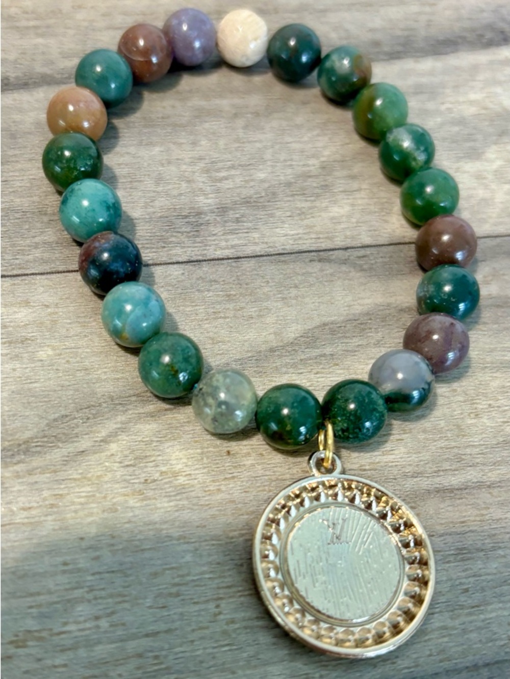 Louis Vuitton Authentic Upcycled Charm on Real Ocean Jasper Crystals Bracelet! - Picture 5 of 7